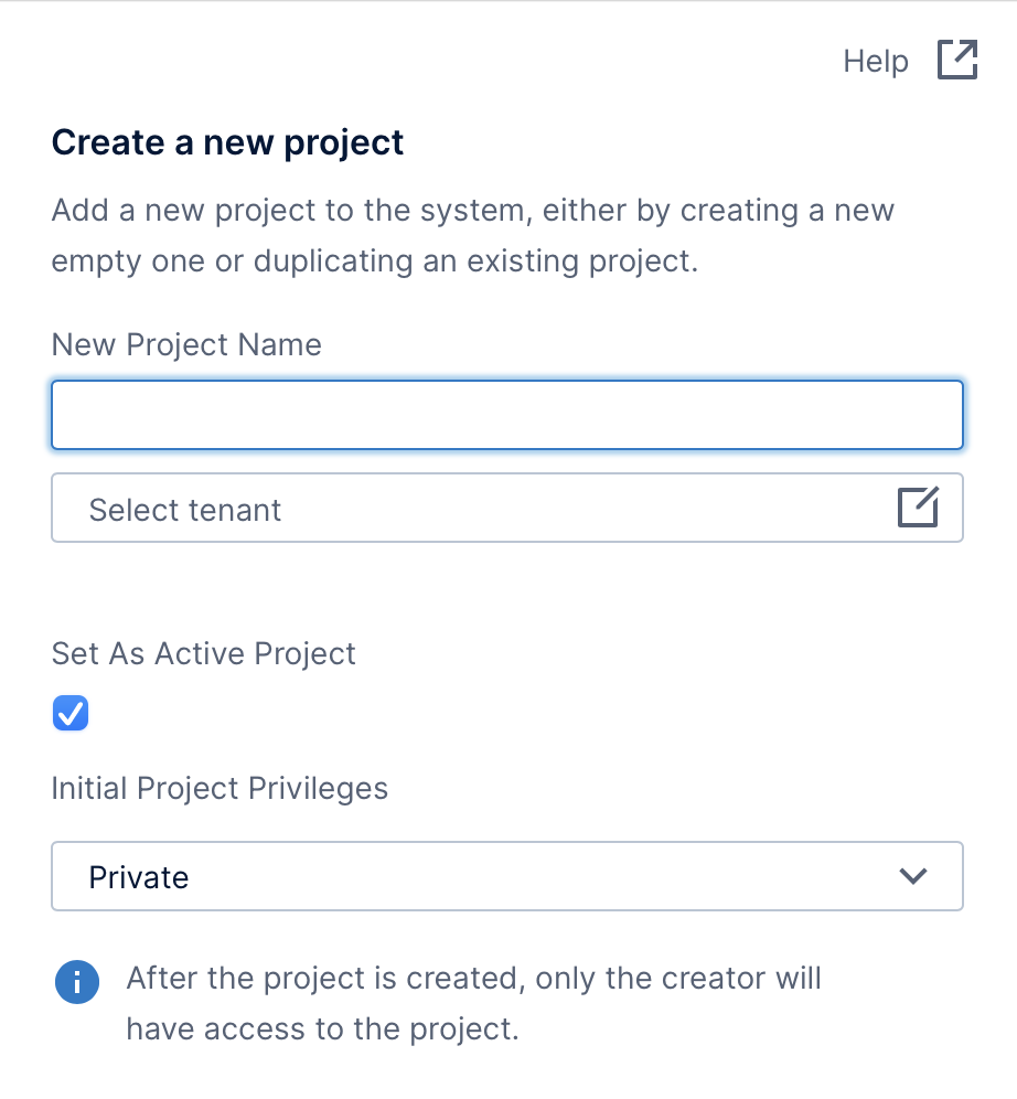 Enter a name for the new project