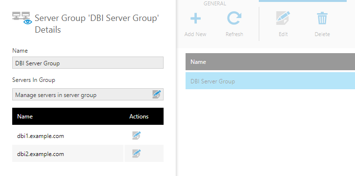 Server Group Details dialog lists the servers in the group