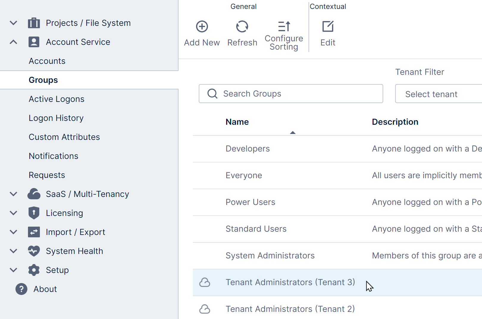 Editing the Tenant Administrators groups