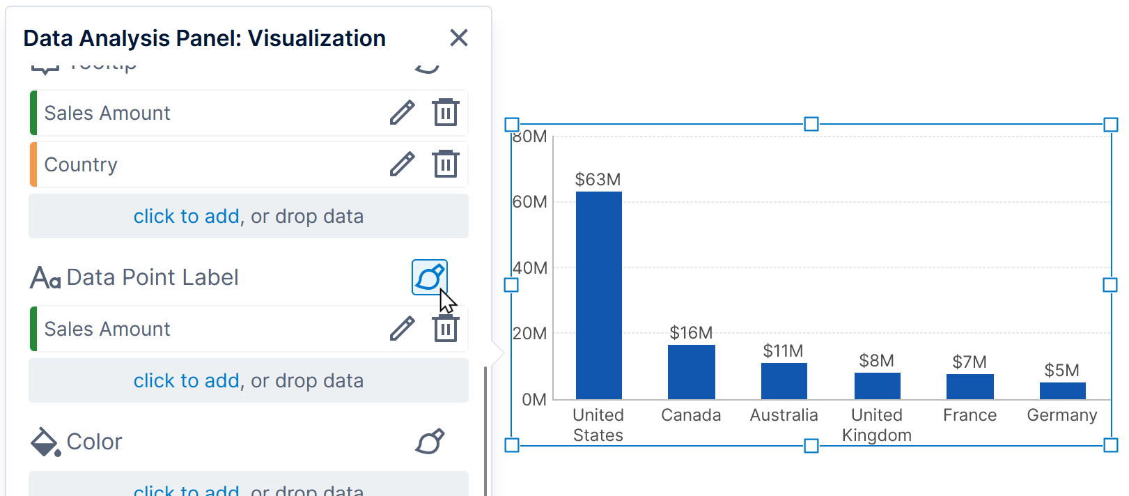 Opening data point label settings