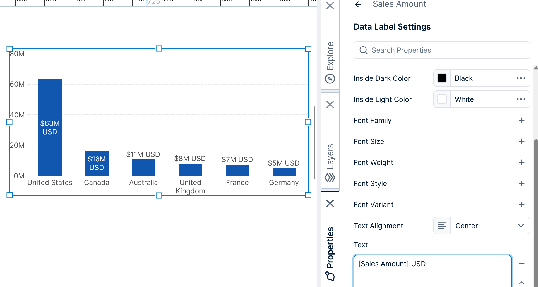 Customizing the placement and text of the data point labels