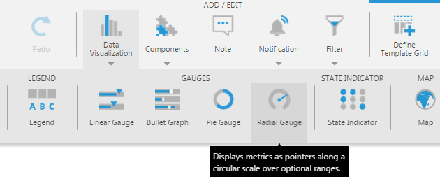 Add a radial gauge from the toolbar