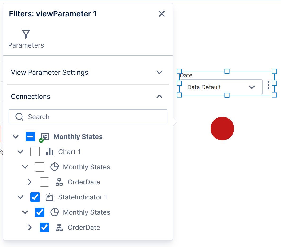 State indicator ellipse and a calendar filter
