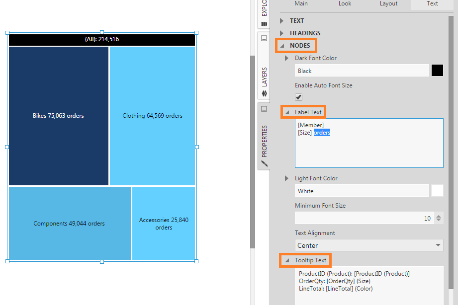Label Text and Tooltip Text properties for treemap rectangles