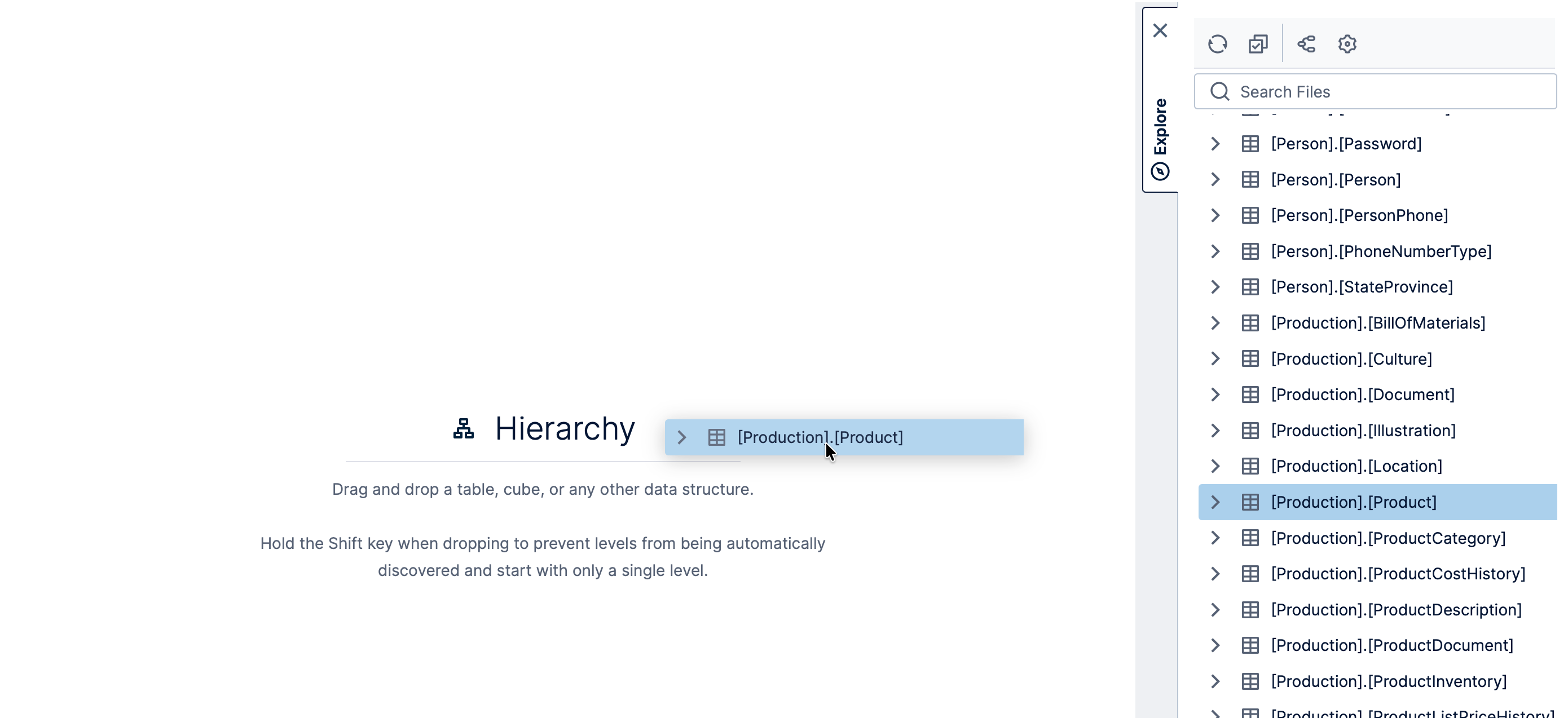 Drag the Product table to the canvas