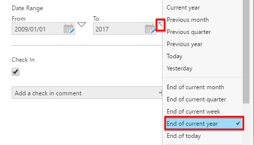 The end date is specified with a token by default
