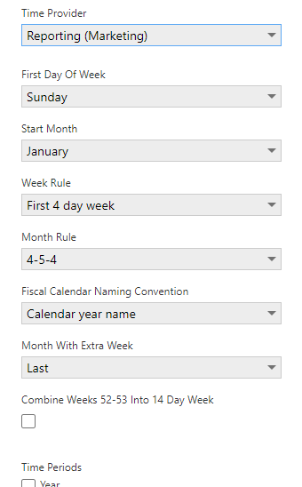 Reporting calendar options