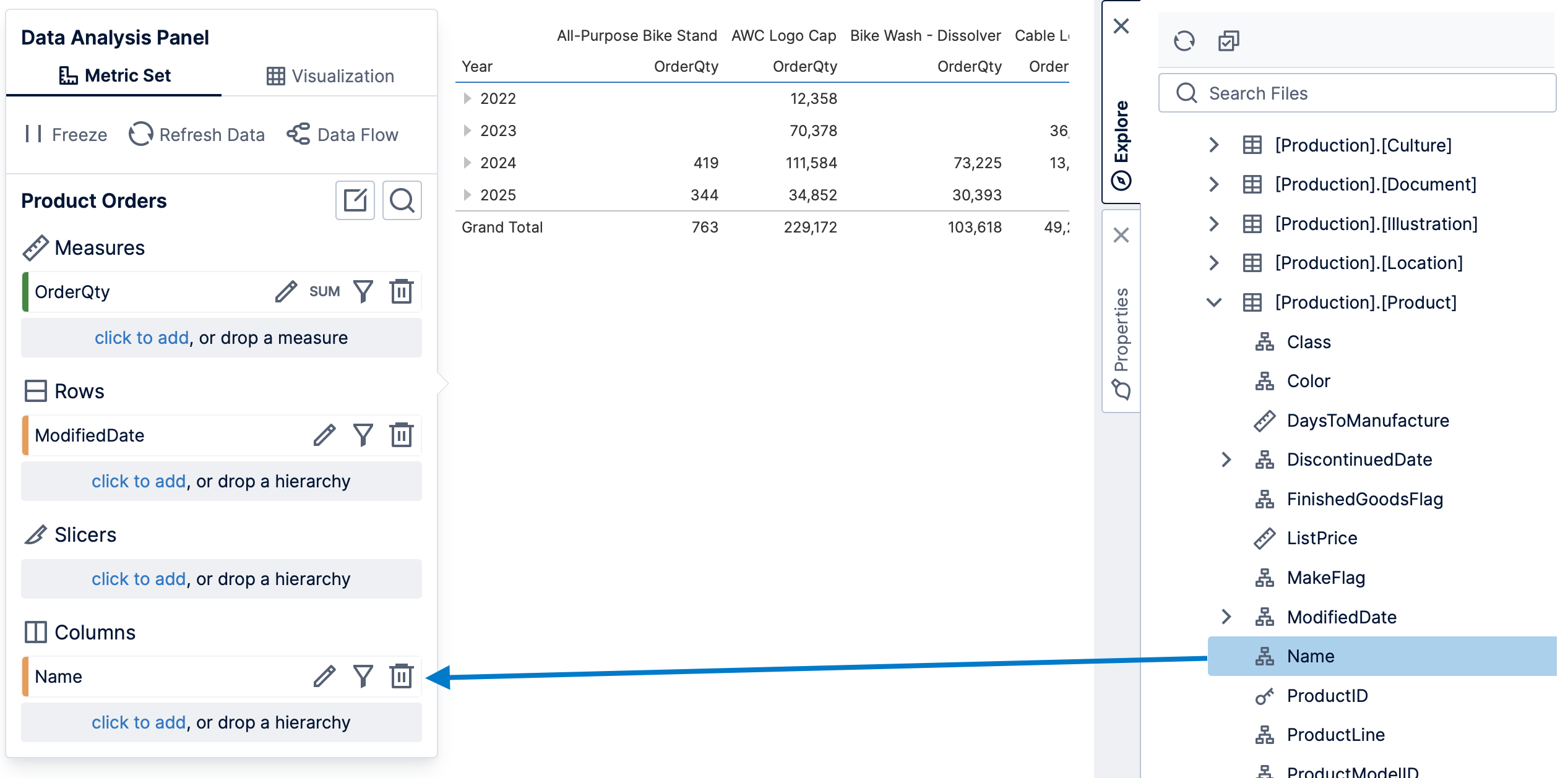 Drag the Name column from another database table
