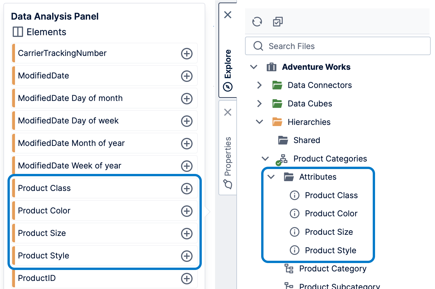 List of Product hierarchy attributes