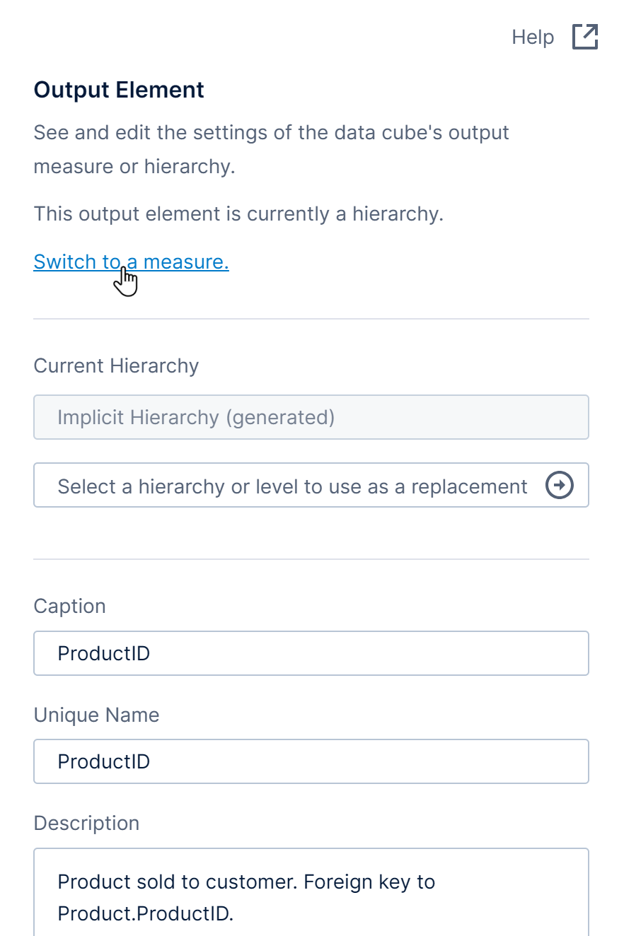 Switching between a measure and a hierarchy