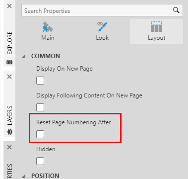 Reset page number property