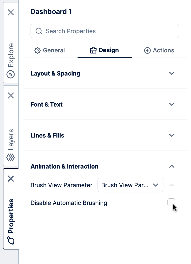 Brushing properties for the dashboard