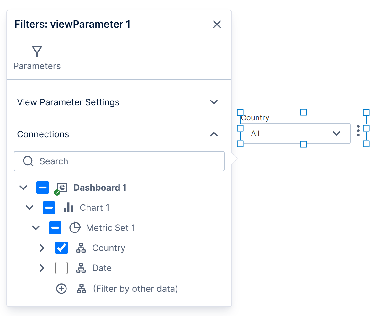 Connect Filters popup