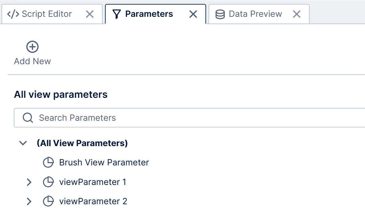 Parameters window showing the view parameters for two filters