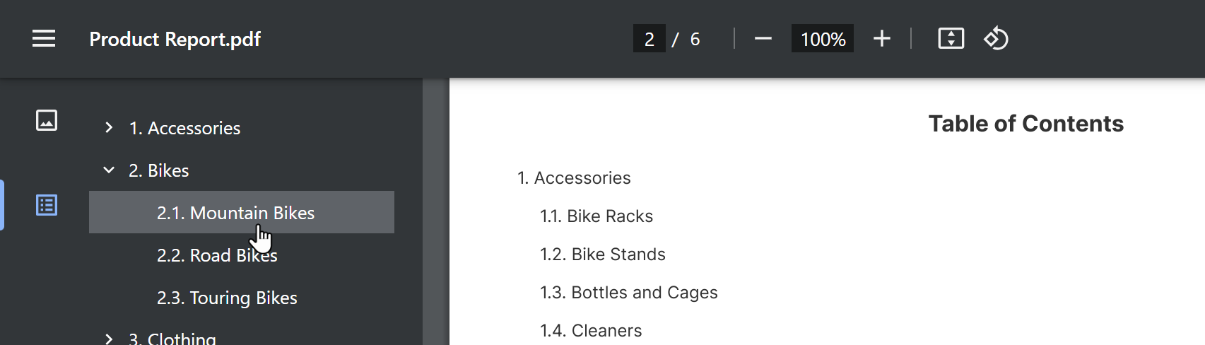 Using the table of contents sidebar while viewing a PDF in Google Chrome