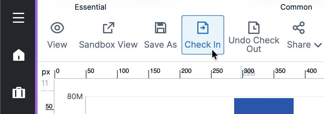 Check in from the toolbar