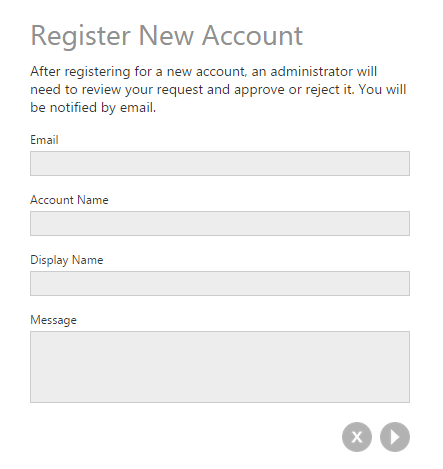 Register New Account screen