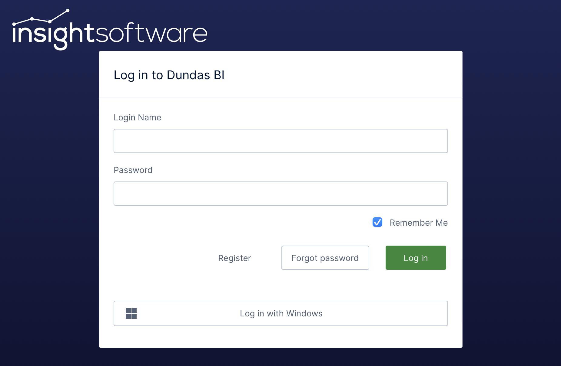 Login screen