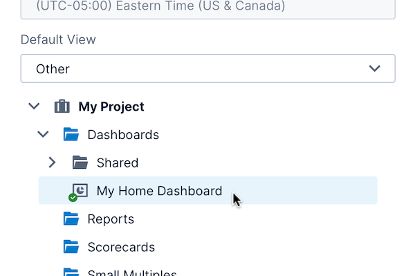 Setting the default view to a specific dashboard