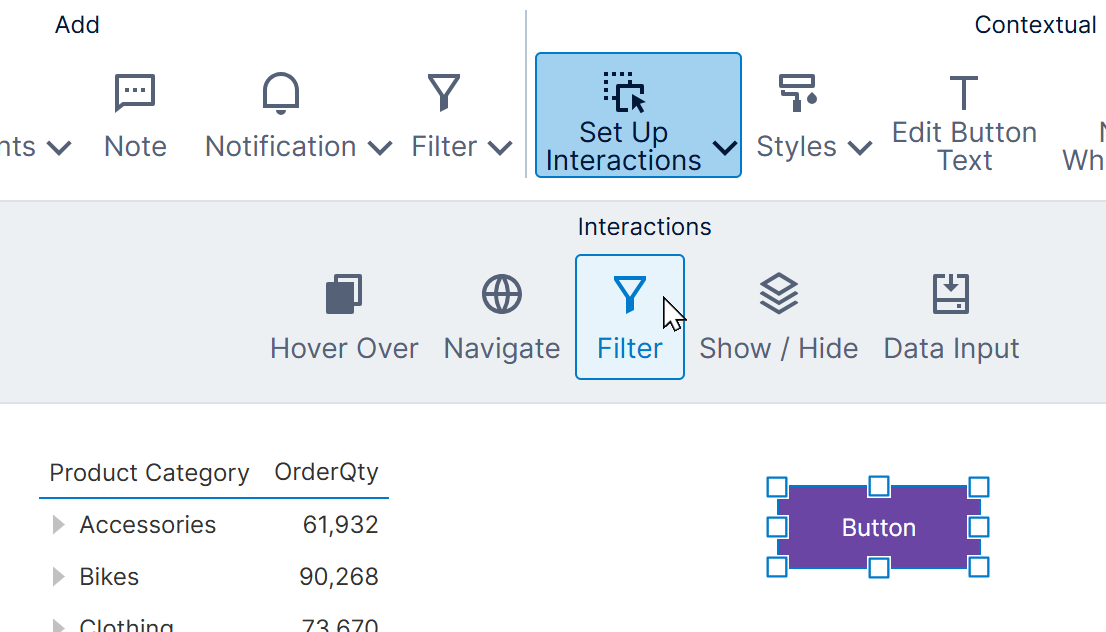 Set up a filter interaction