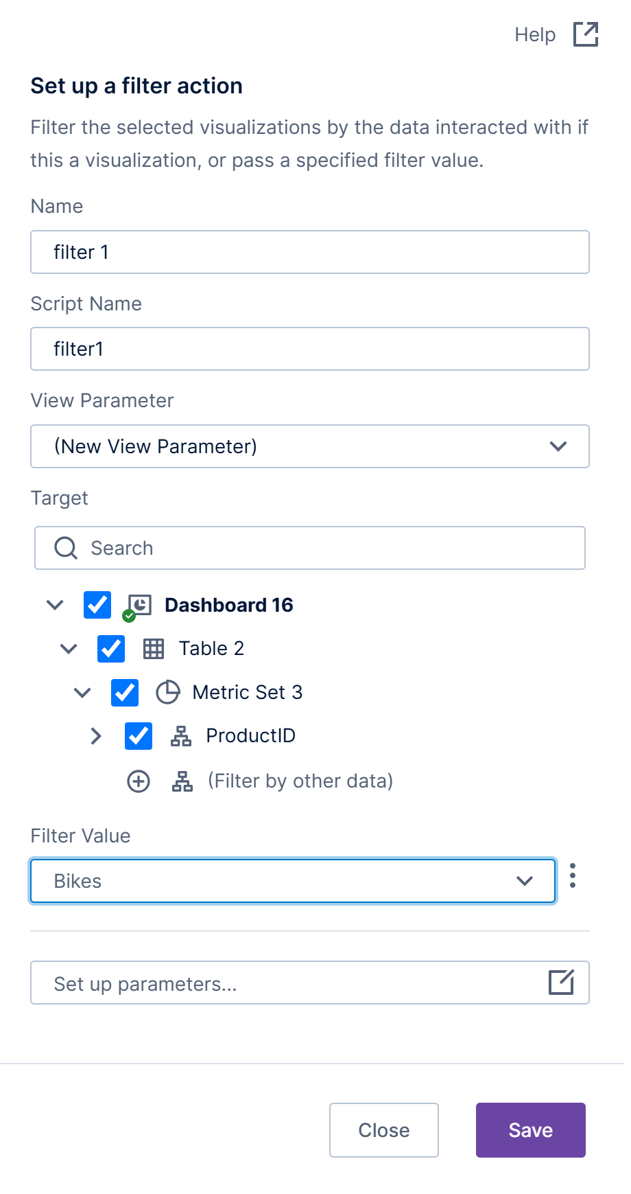 Set up the filter interaction