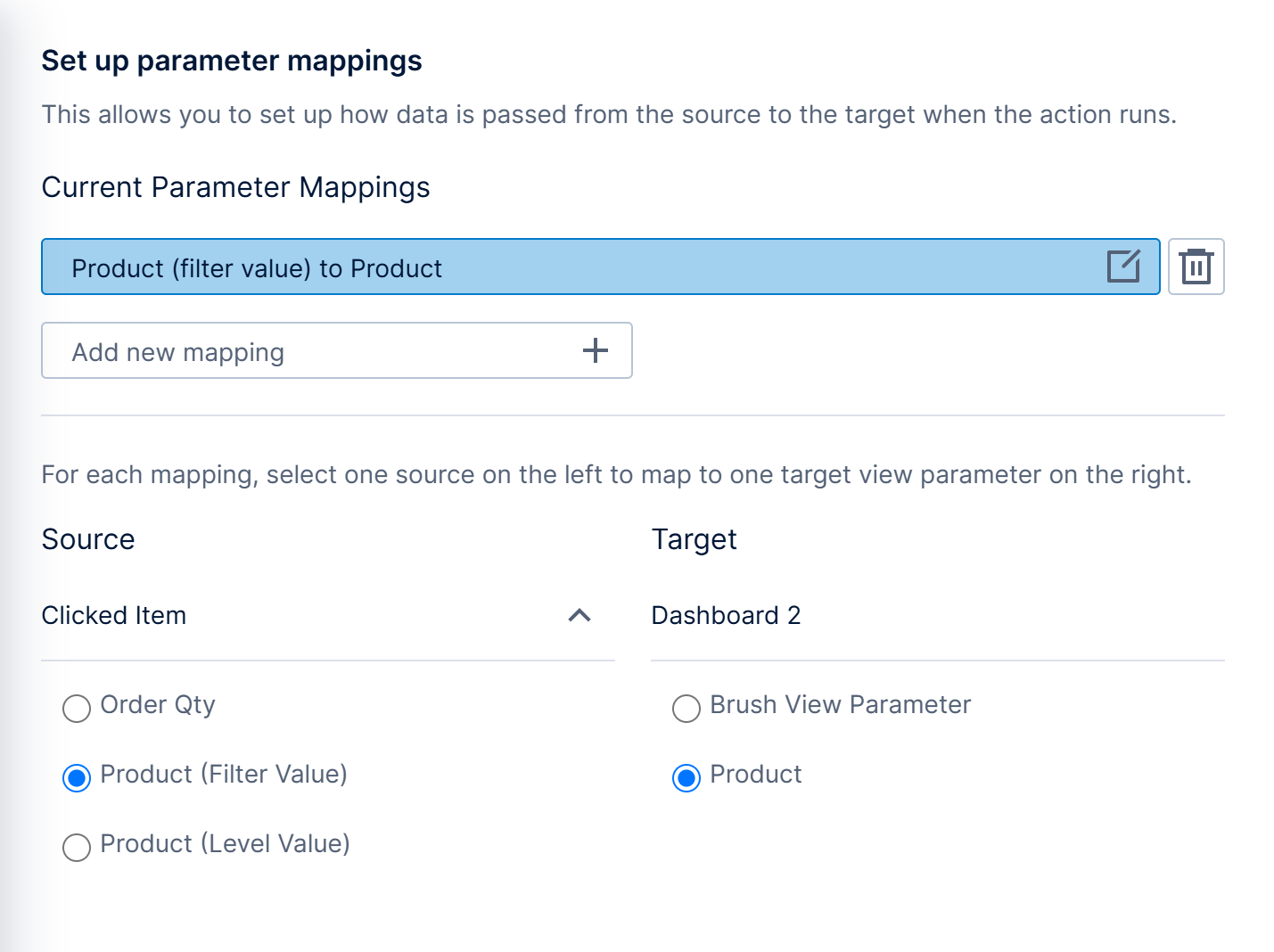 Select a source and target for the mapping