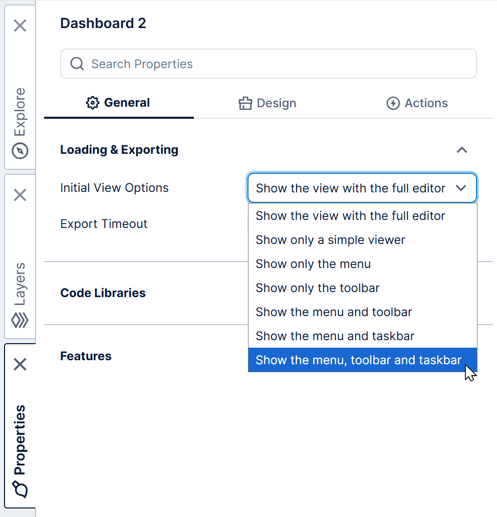 Change the initial view options