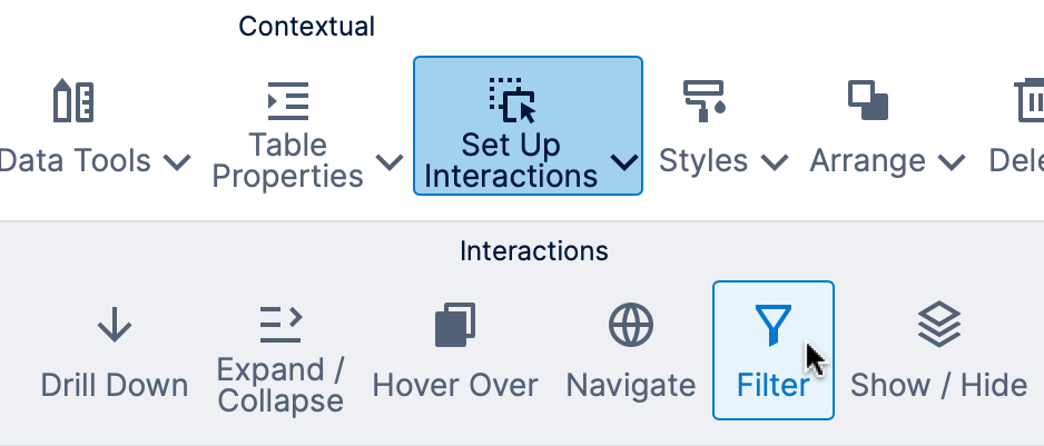 Set up an interaction from the toolbar