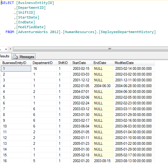 Input table example