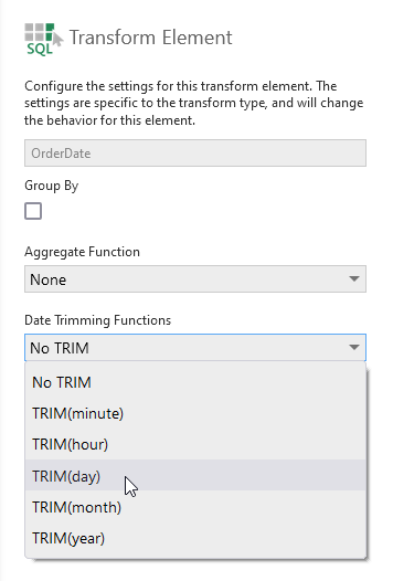 Transform element configuration
