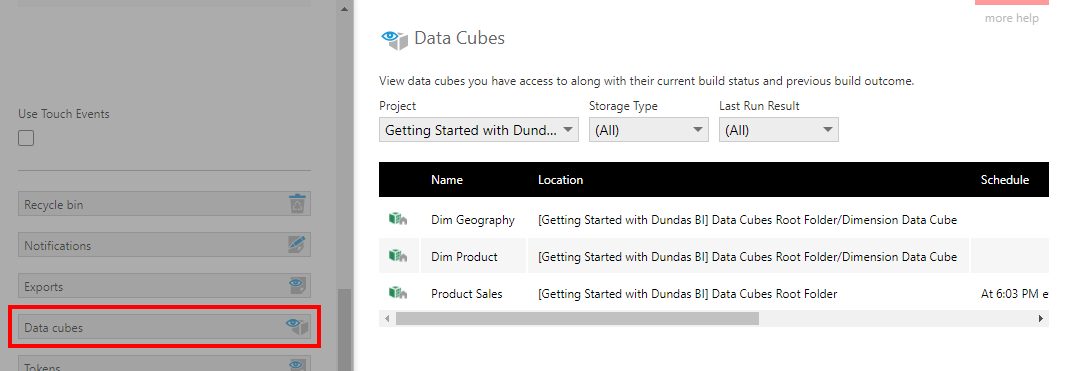 View data cube build status