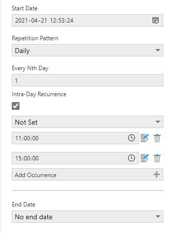 A daily schedule with intra-day recurrence