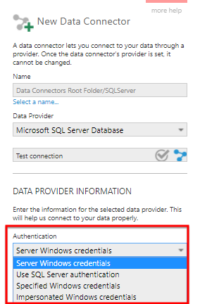 Set the authentication method for the SQL Server provider