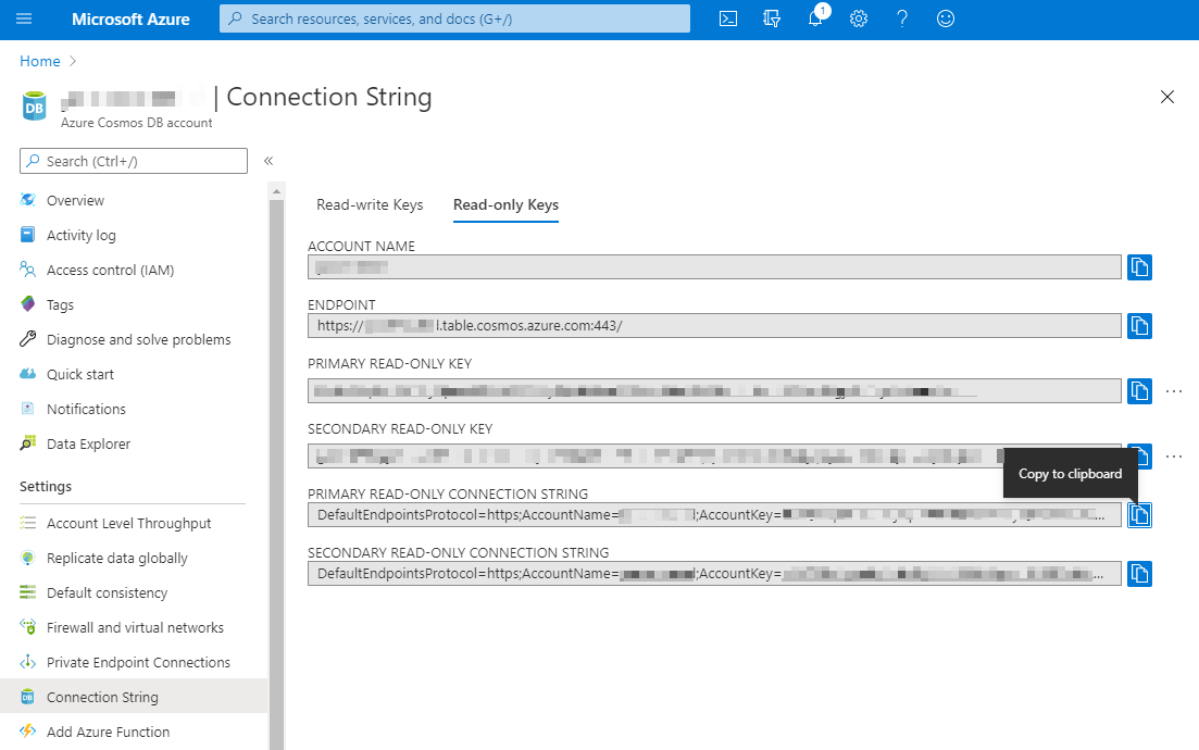 Azure Cosmos DB connection string