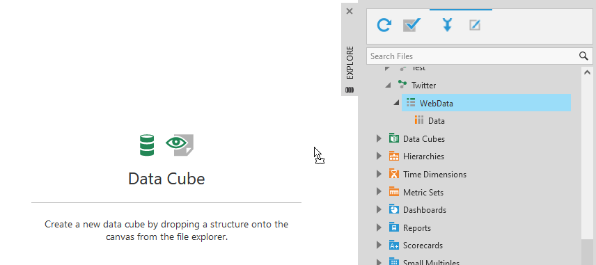 Drag the WebData to a data cube canvas to transform into columns