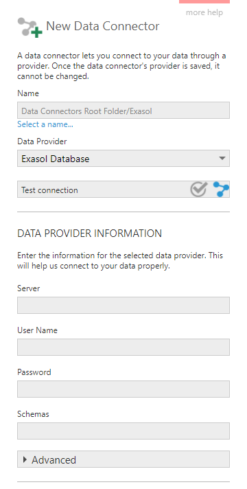 Create a new data connector for Exasol