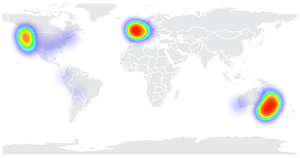 A heat map displaying data for many cities