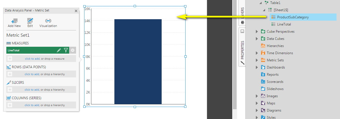 Drag a measure column onto the empty pareto chart