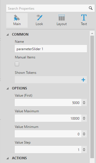 Change the properties for the slider filter