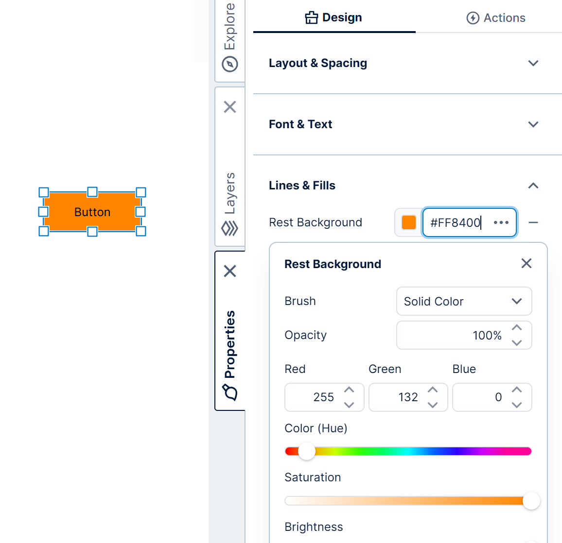 Entering hex values for a color property