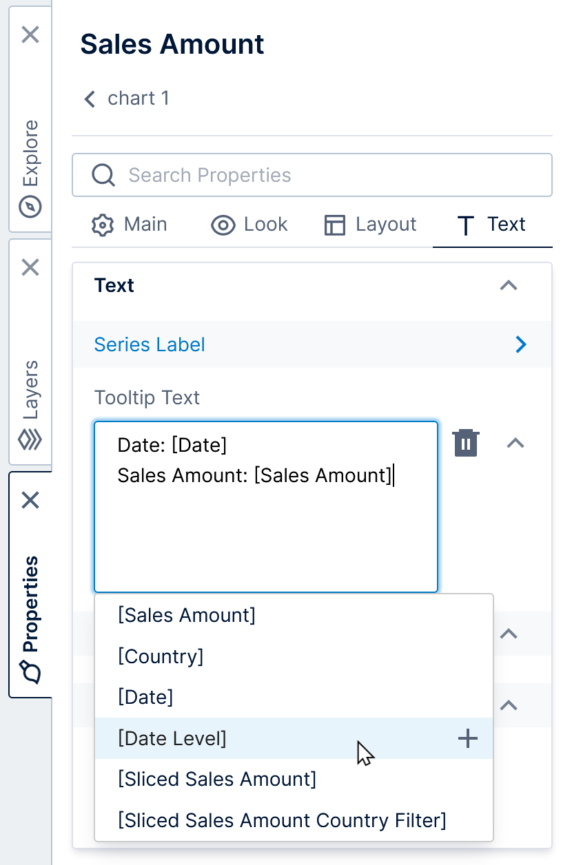 Customizing the tooltip text for a series of chart data points