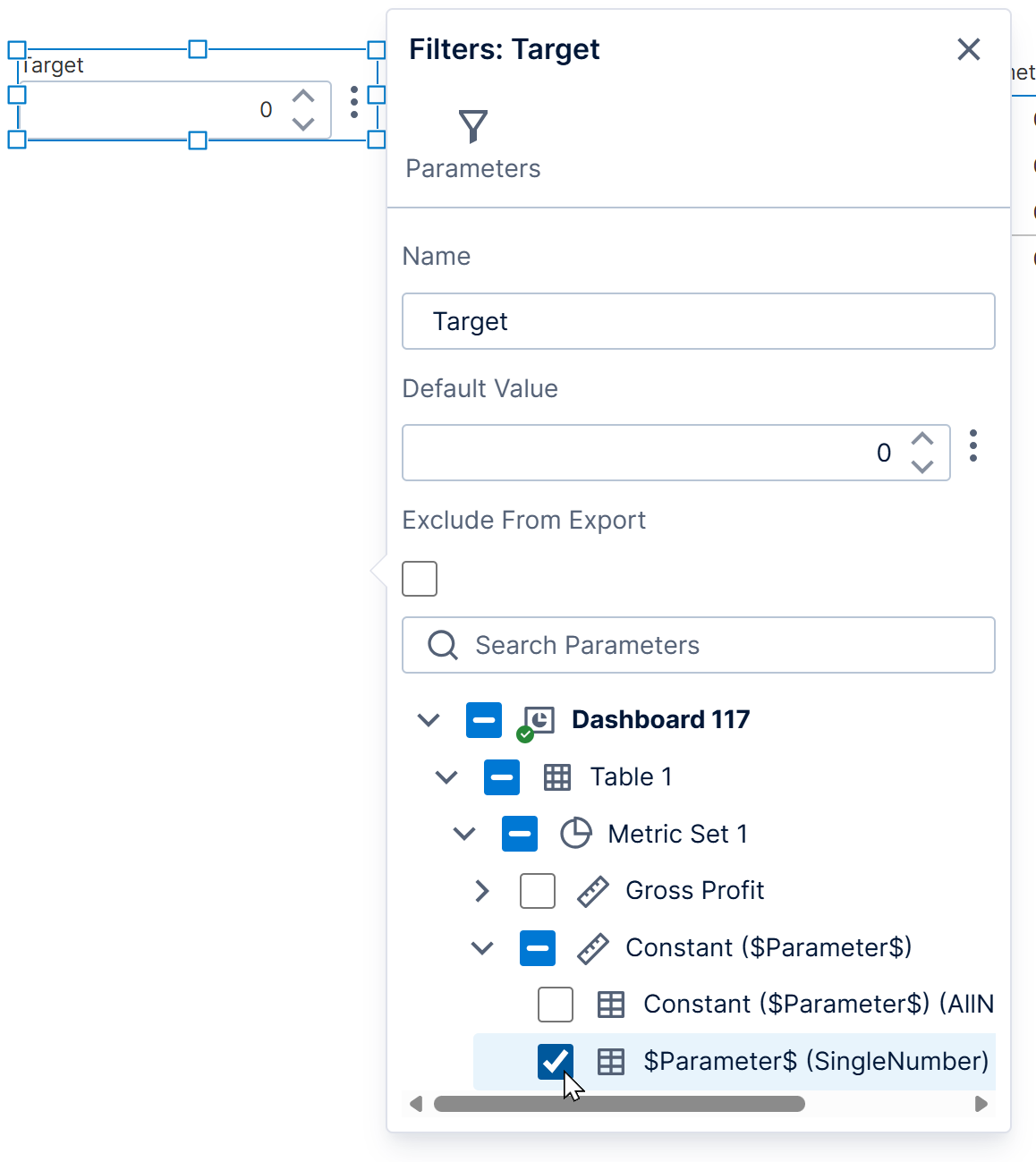 Connecting to the parameter placeholder