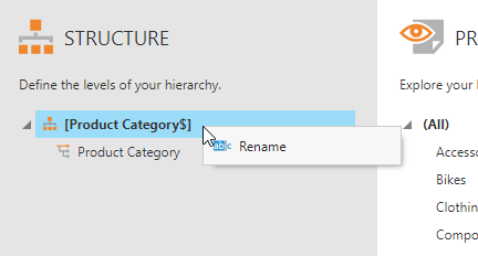 Right click the hierarchy to rename