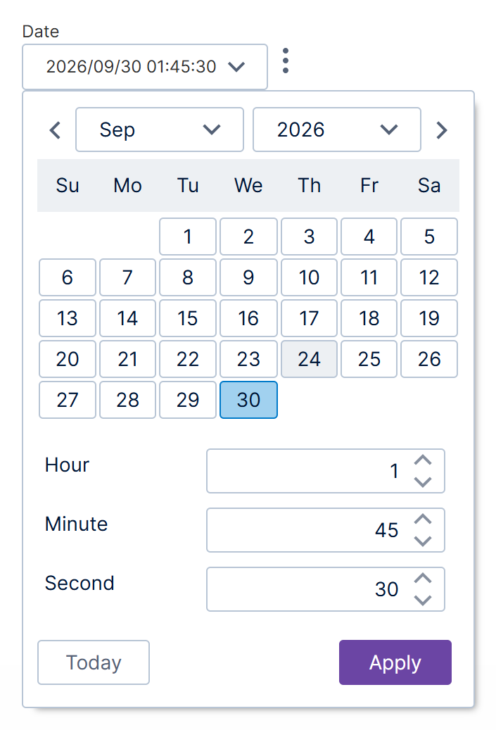 Setting hour, minute and second