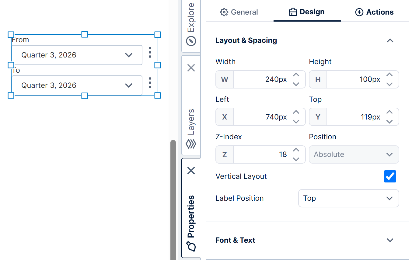 Calendar range filter with vertical layout