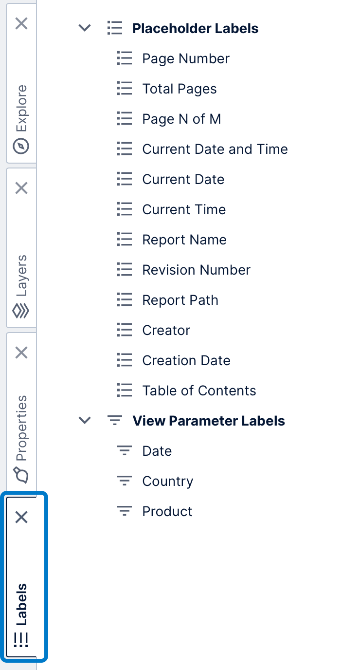 Drag labels from the Labels window in a report