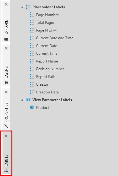 Drag placeholder labels from the Labels window in a report