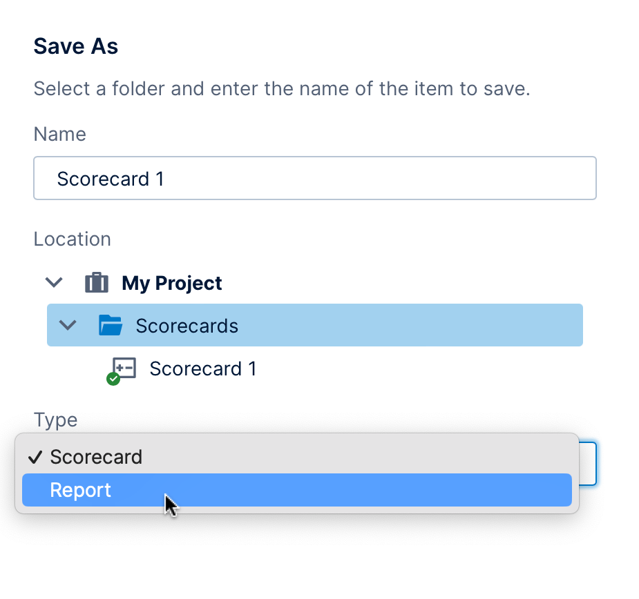 Saving a scorecard as a report