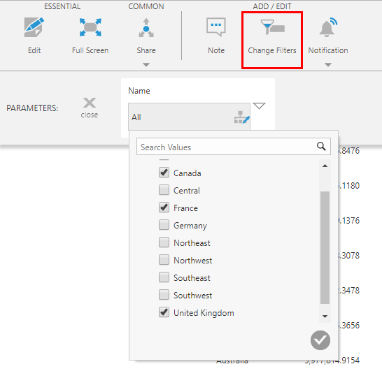 Click Change Filters when viewing