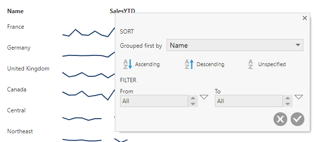 Sort & filter popup